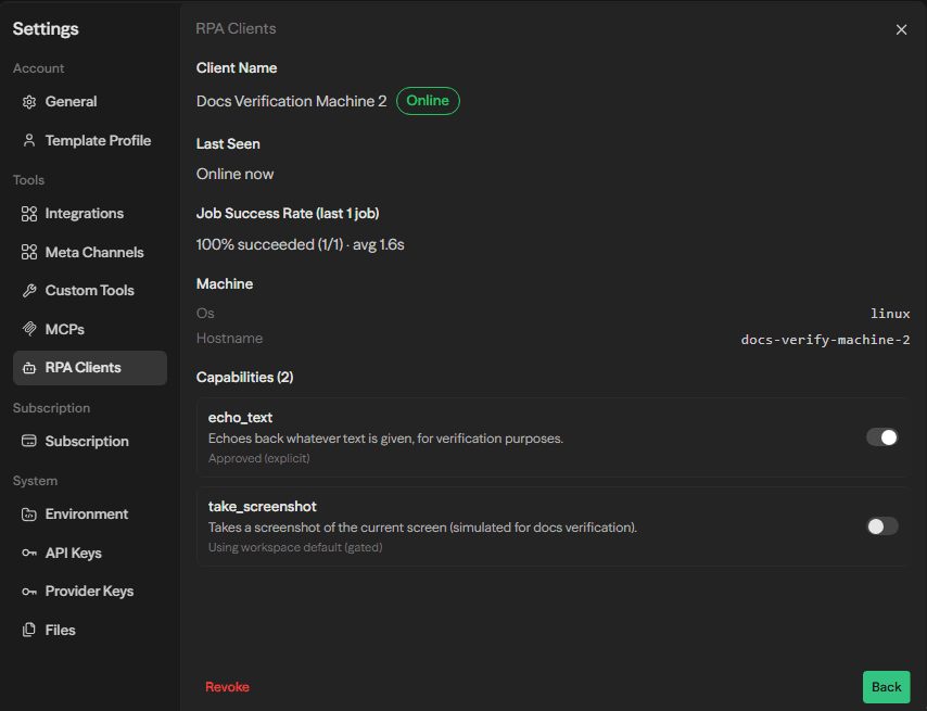RPA Client Detail View with Capability Approval Toggles
