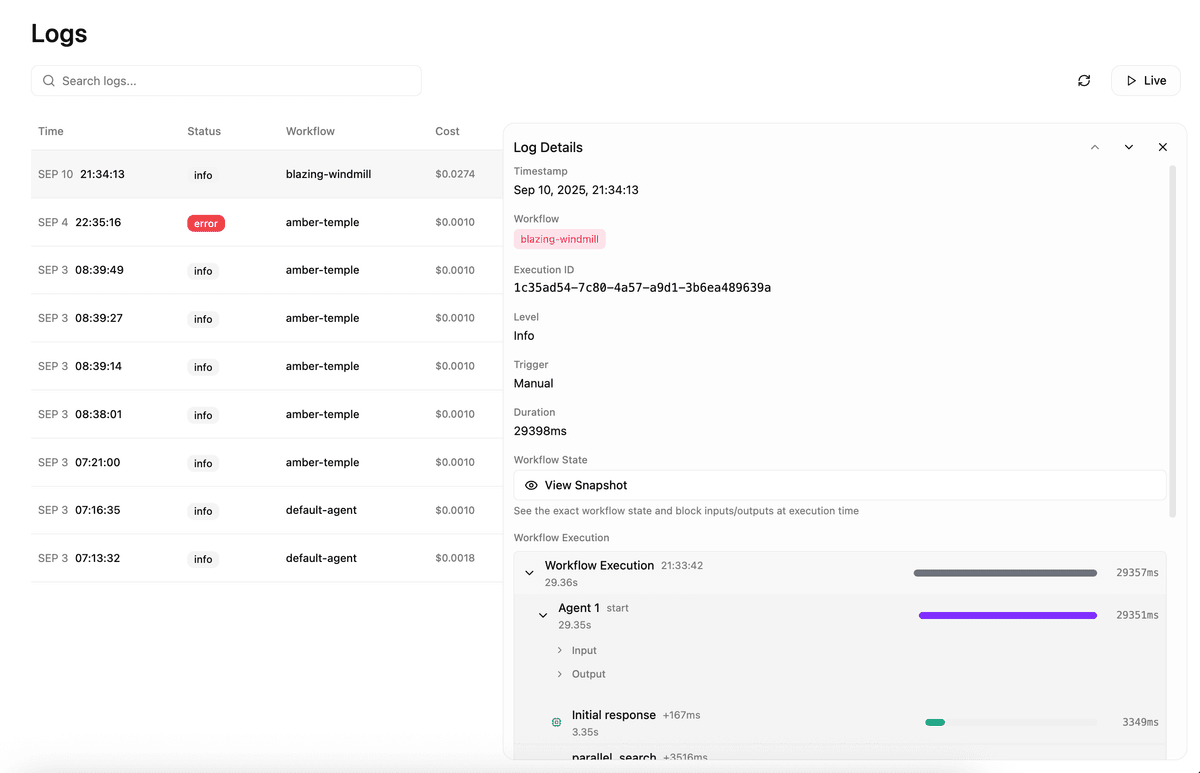 Logs Sidebar Details